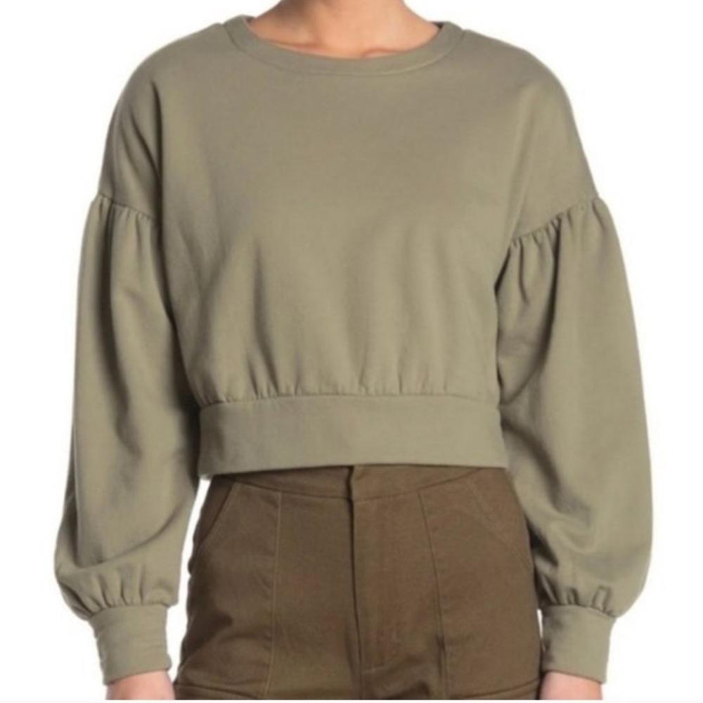 New Abound Puff Sleeve Cropped Sweatshirt Olive Night Pullover